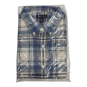Lands End Retro Blue Plaid Tailored Fit Long Sleeve Button Up Shirt Mens Size XL